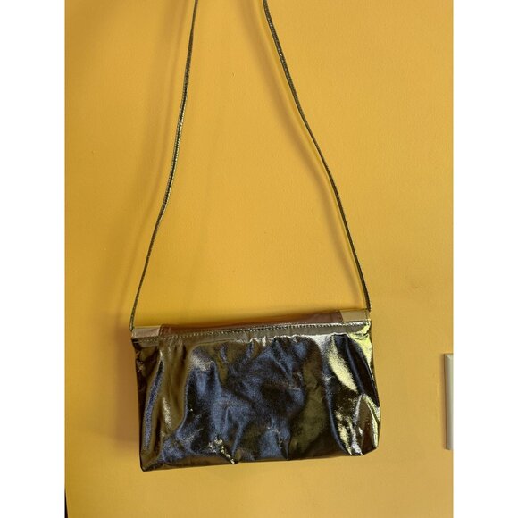 Vintage Gold Silver Bronze Metallic Envelope Crossbody Leather Clutch‎ Purse - Picture 4 of 12